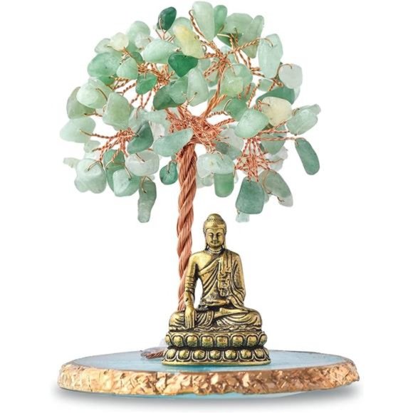Buddha Statue with Healing Crystal Tree, Home Decor Yoga Meditation Office Desk - Picture 2 of 7